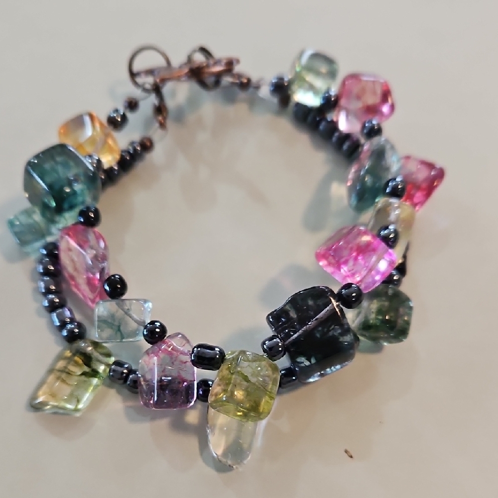Multicolor Layered Gemstone Bracelet (Hand Made) 6 Inches